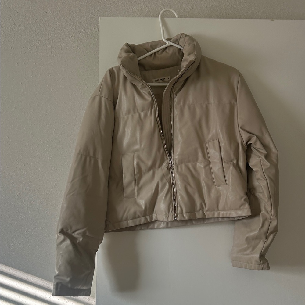Women's Cropped Tan Puffer Jacket
